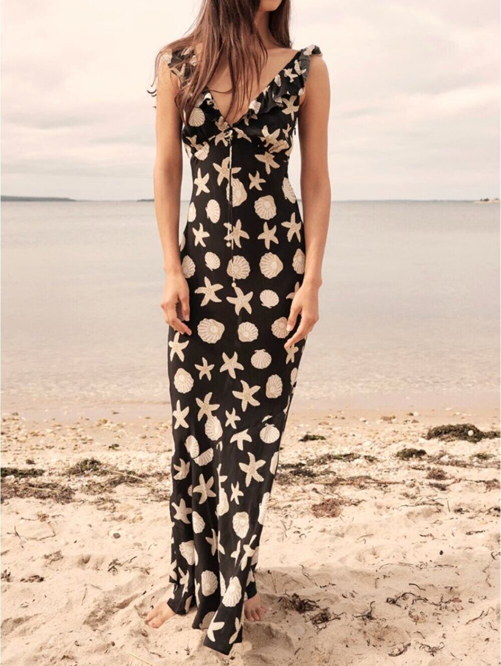 NEW Saylor Gali Long Dress in Seashell Print Size XS